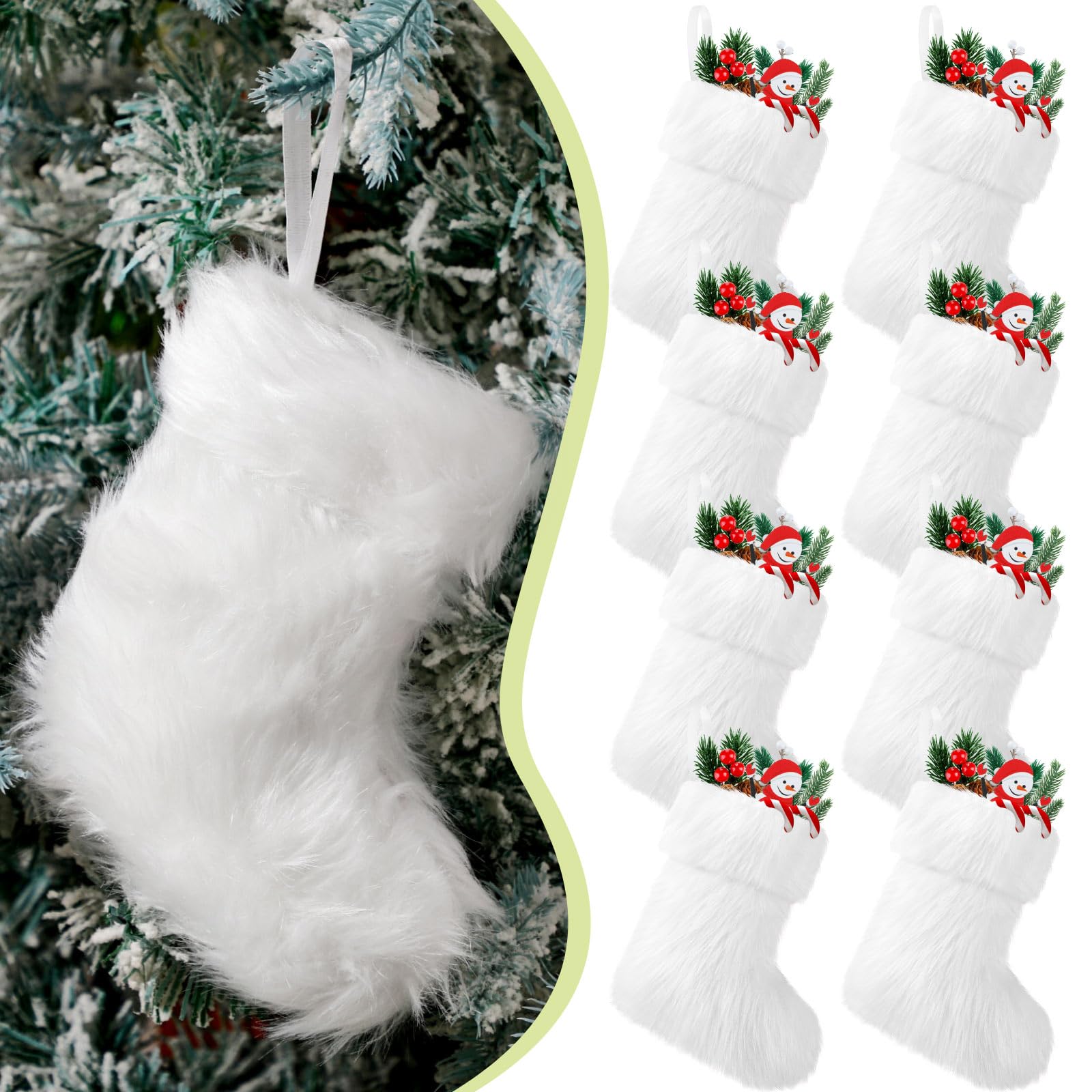 JOVITEC Lot de 8 chaussettes de Noël en fausse fourrure à suspendre pour cheminée - Décoration de vacances - 17,8 cm