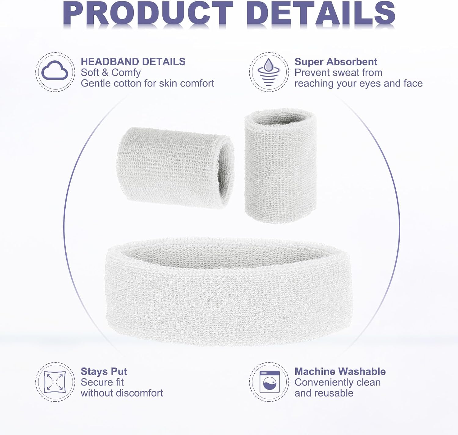 MECCANIXITY Sweat Band Set Sports Terry Cloth Headband Wristband Set Moisture Wicking Sweat Absorbing Head Band for Women Men Workout Exercise Basketball