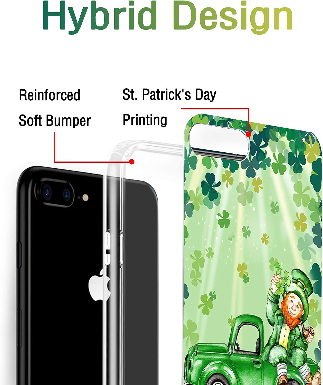 Cocomong St Patrick's Day Phone Case Compatible with iPhone 8 Plus Shamrock Case iPhone 7 Plus Cover Clear Soft TPU,Funny Lucky Clover Irish St. Patricks Day Decorations Gifts for Women Men Girls Boys