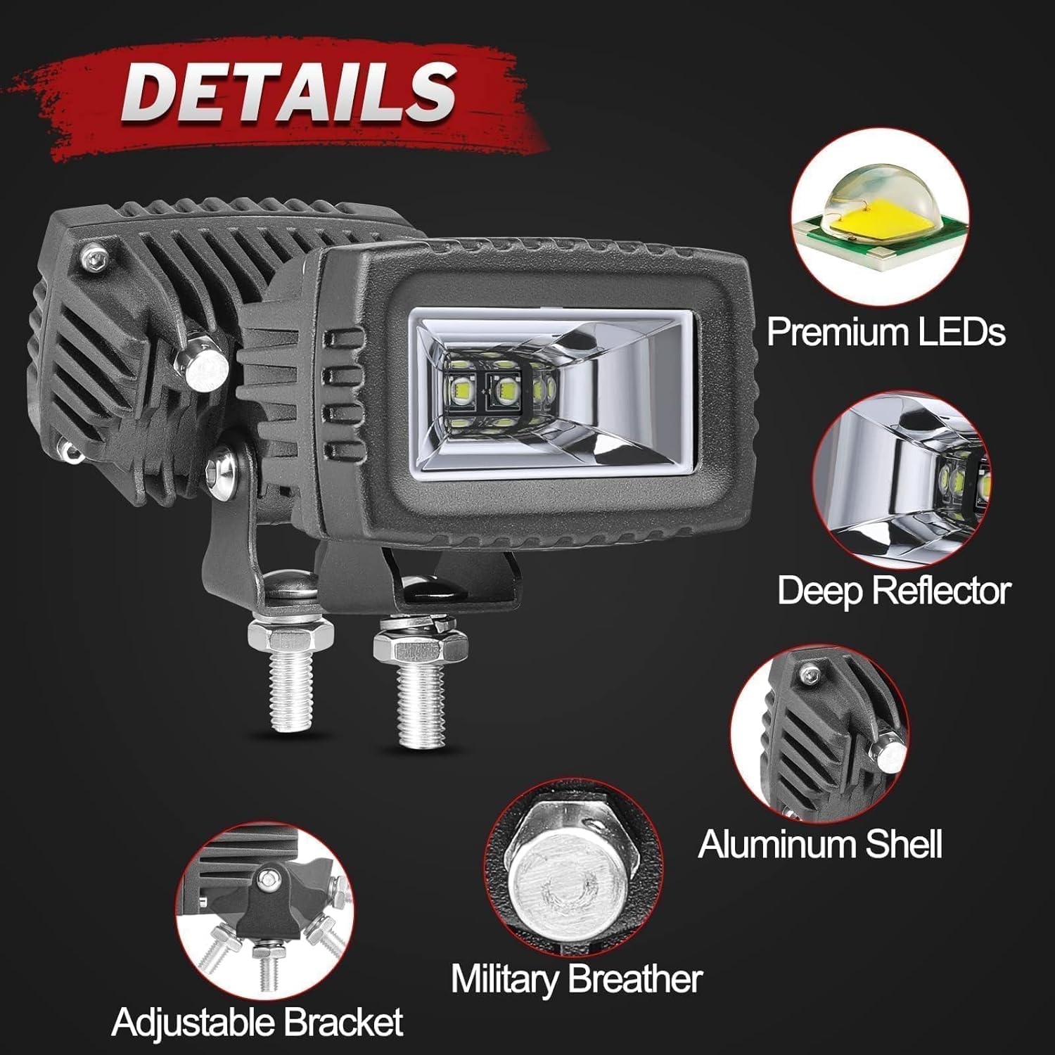 2PCS 3 Inch LED Pod Lights 20W Flood Beam Motorcycle Driving Light 3x2 Mini LED Fog Lights Backup Bumper Light for Truck Pickup UTV ATV SUV Camper Lawn Mowers