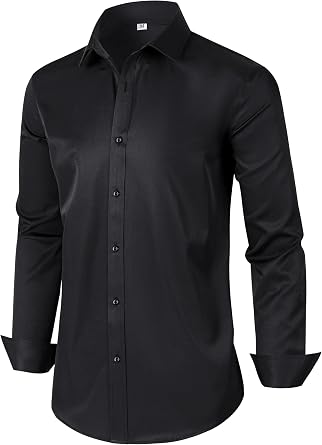 Men's Dress Shirts Regular Fit Solid Long Sleeve Formal Shirt Business Casual Button Down Shirts