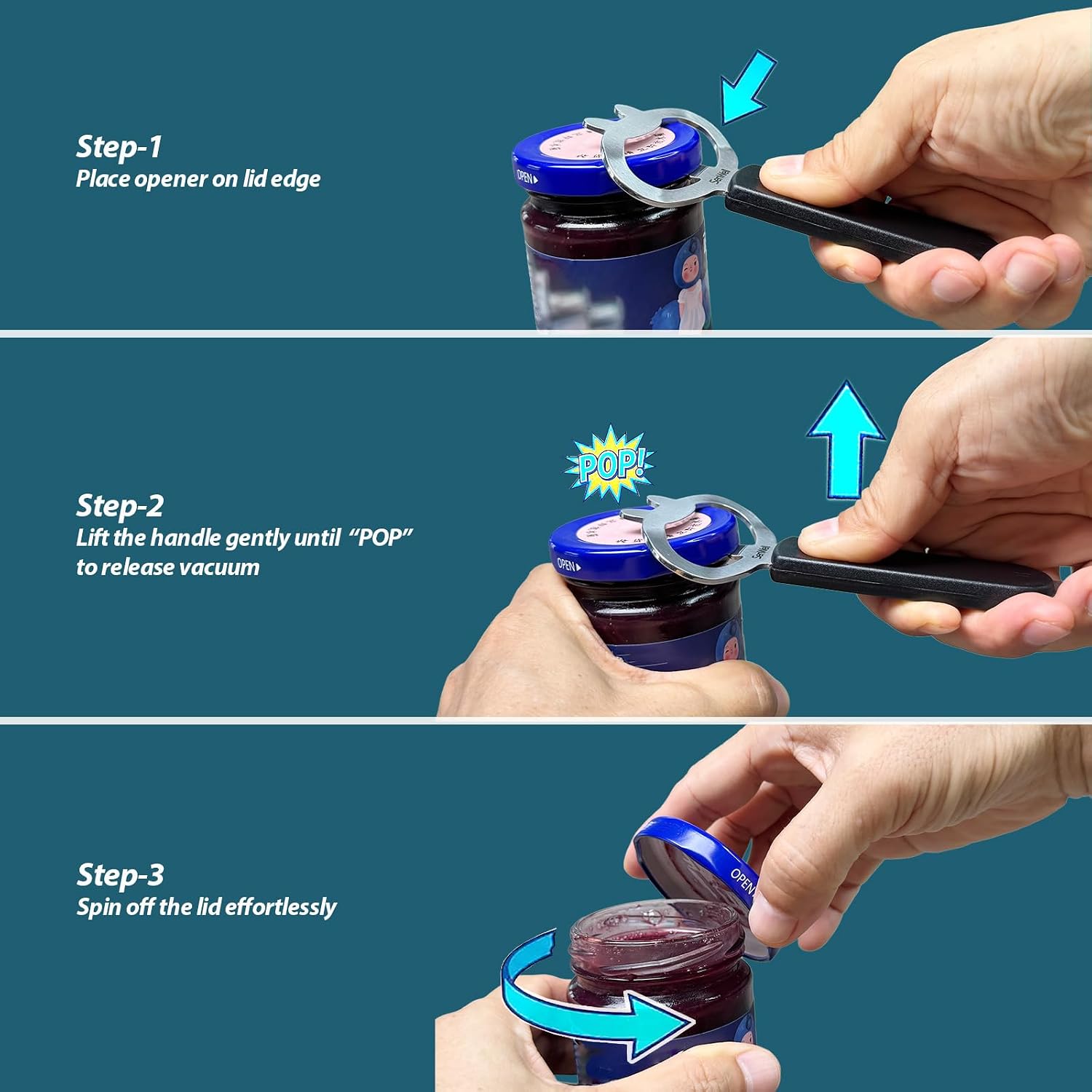 3-IN-1 Magnetic Jar Opener, Bottle Opener & Rubber Grippers Set image 4