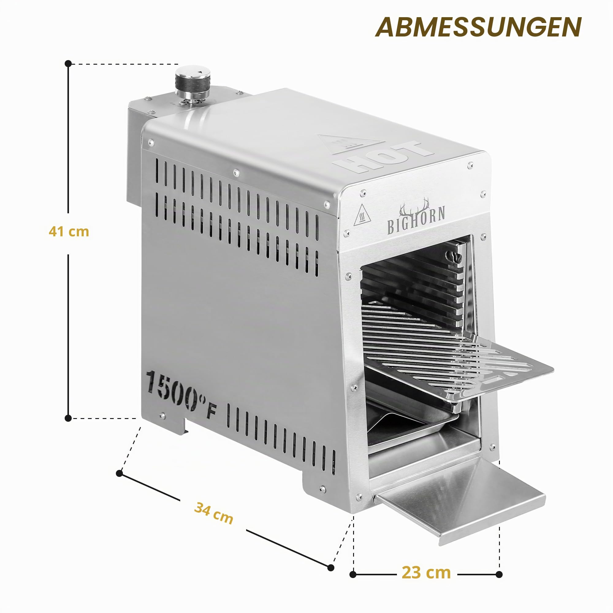 BIG HORN OUTDOORS Tragbarer Infrarot-Broiler Propangasgrill, 1500 Grad Edelstahl Tischplatte Schnellkochen Steak Grill für Fleisch, Meeresfrüchte, Gemüse