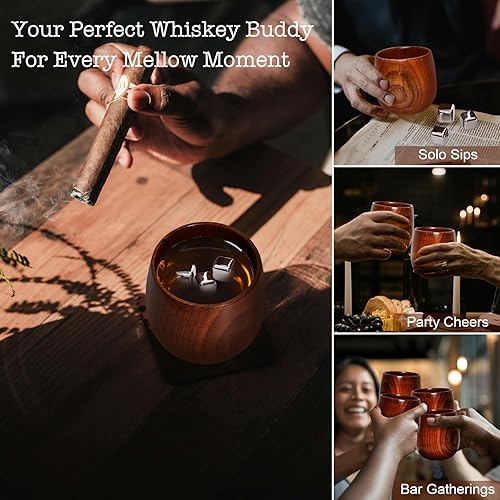 Miniatura 4 de Juego de 2 vasos de whisky de madera, vidrio de bourbon duradero para hombres, vidrio aislado a la antigua, regalos de whisky para marido, papá,