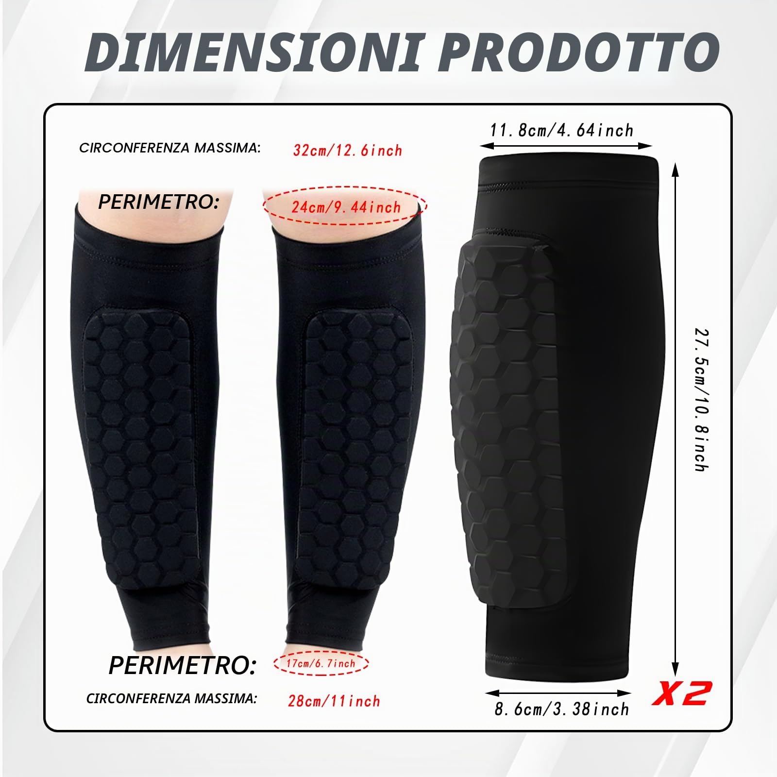 Set di Parastinchi Sport, 1 Paio di Portalastinchi Bambini, & 1 Paio di Calzini Sport Antiscivolo | Set Completo con Antiscivolo per Calcio, Basket, Tennis, Corsa