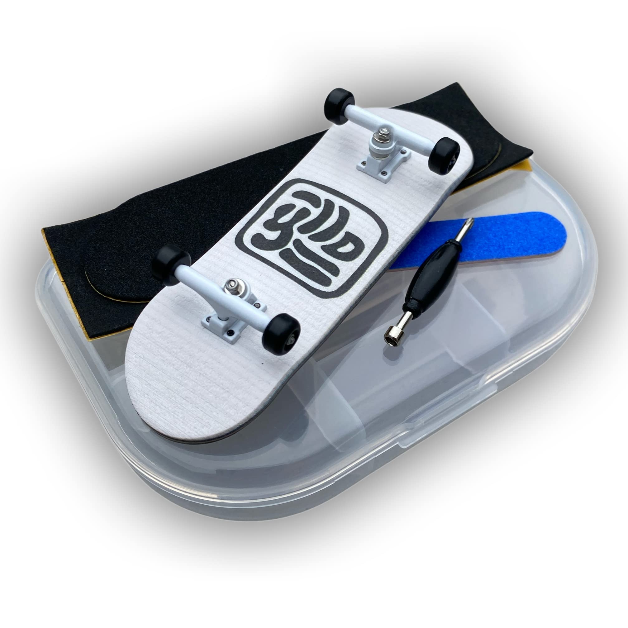 Yllo Square Complete 5 Ply Wood 100mm x 33mm Fingerboard with Upgraded 32mm Trucks, Lock Nuts, CNC Wheels