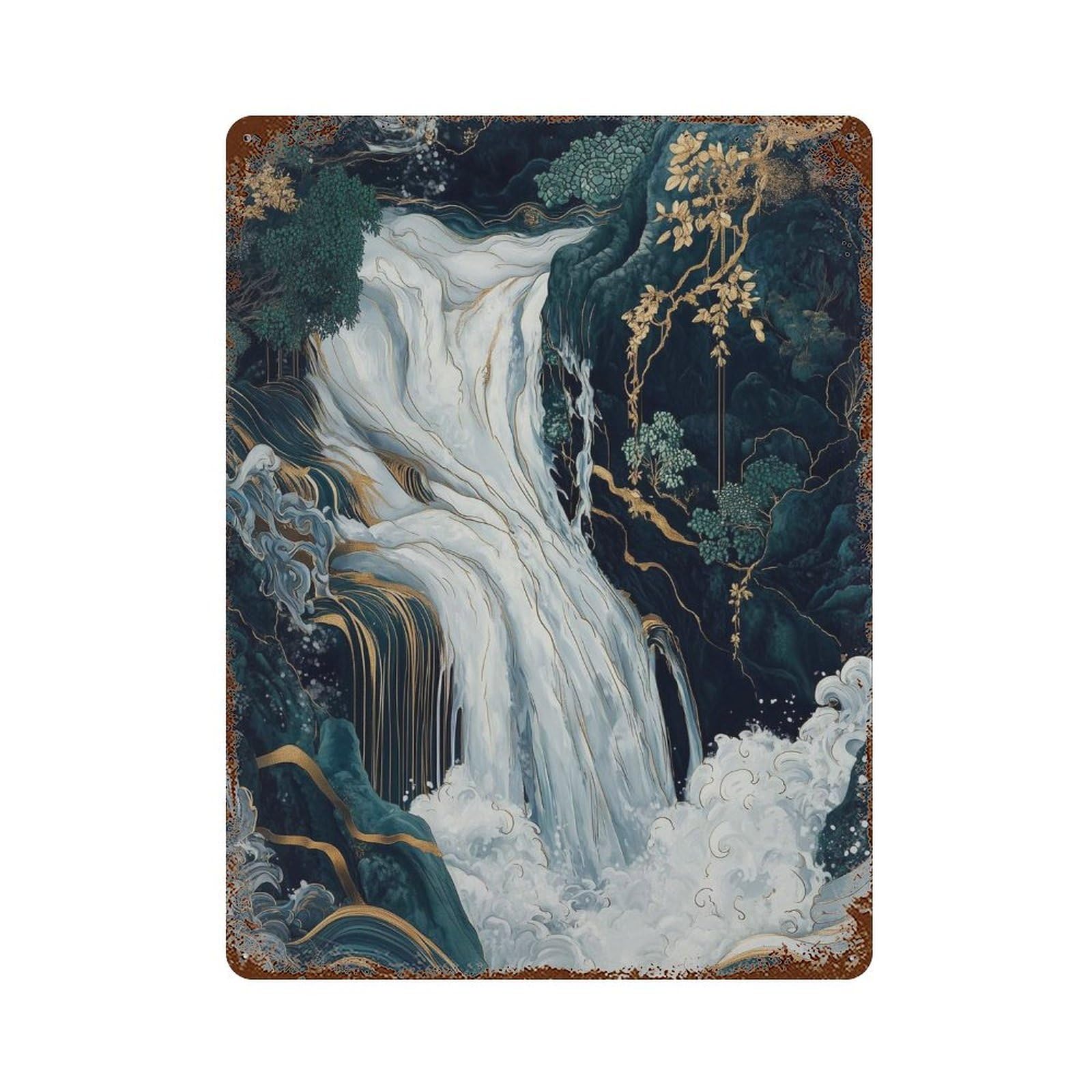 xiaoxiaoshen Oriental Waterfall Japanese Wall Decor Art Metal Tin Poster Modern Home Decor Art Home Bar Shop Decorations Vintage Sign 40x30cm