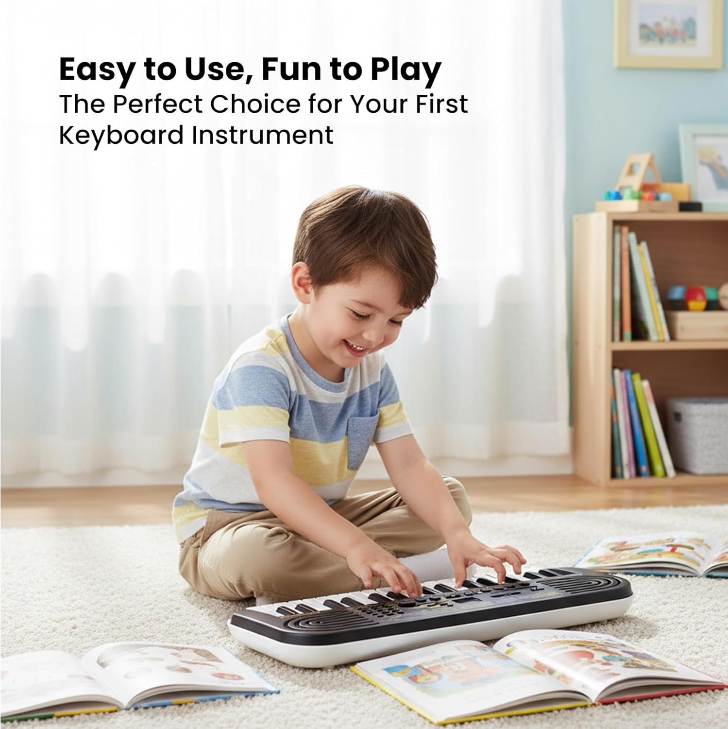 Casio Casiotone SA-51 32-Key Mini Keyboard - Black Bundle with Power Supply, Key Stickers, Instructional Book & DVD, and Austin Bazaar Polishing Cloth
