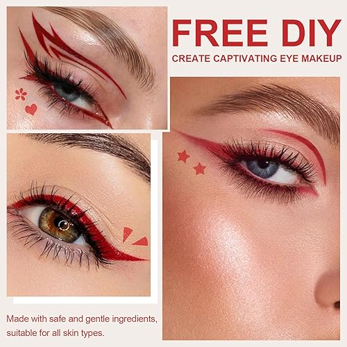 Miniatura 7 de Juego de 4 delineadores de ojos rojos, sello delineador de ojos, lápiz delineador de ojos líquido rojo de doble cabeza para mujeres, delineador de