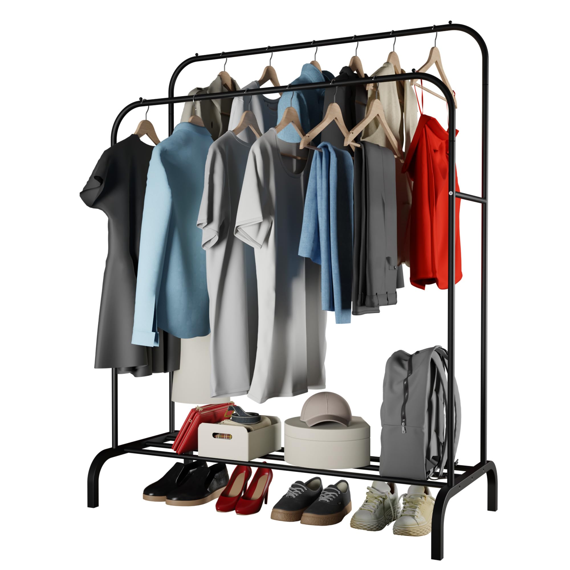 WOWZILLA Kleiderschrank Kleiderständer mit Kleiderstange Garderobe Schwarz Stange bis 40kg Last Schrank bis 40 Kleiderbügel Garderobenstange Stand Regal für Kleidung Offener Kleiderschrank Küche, Haushalt & Wohnen