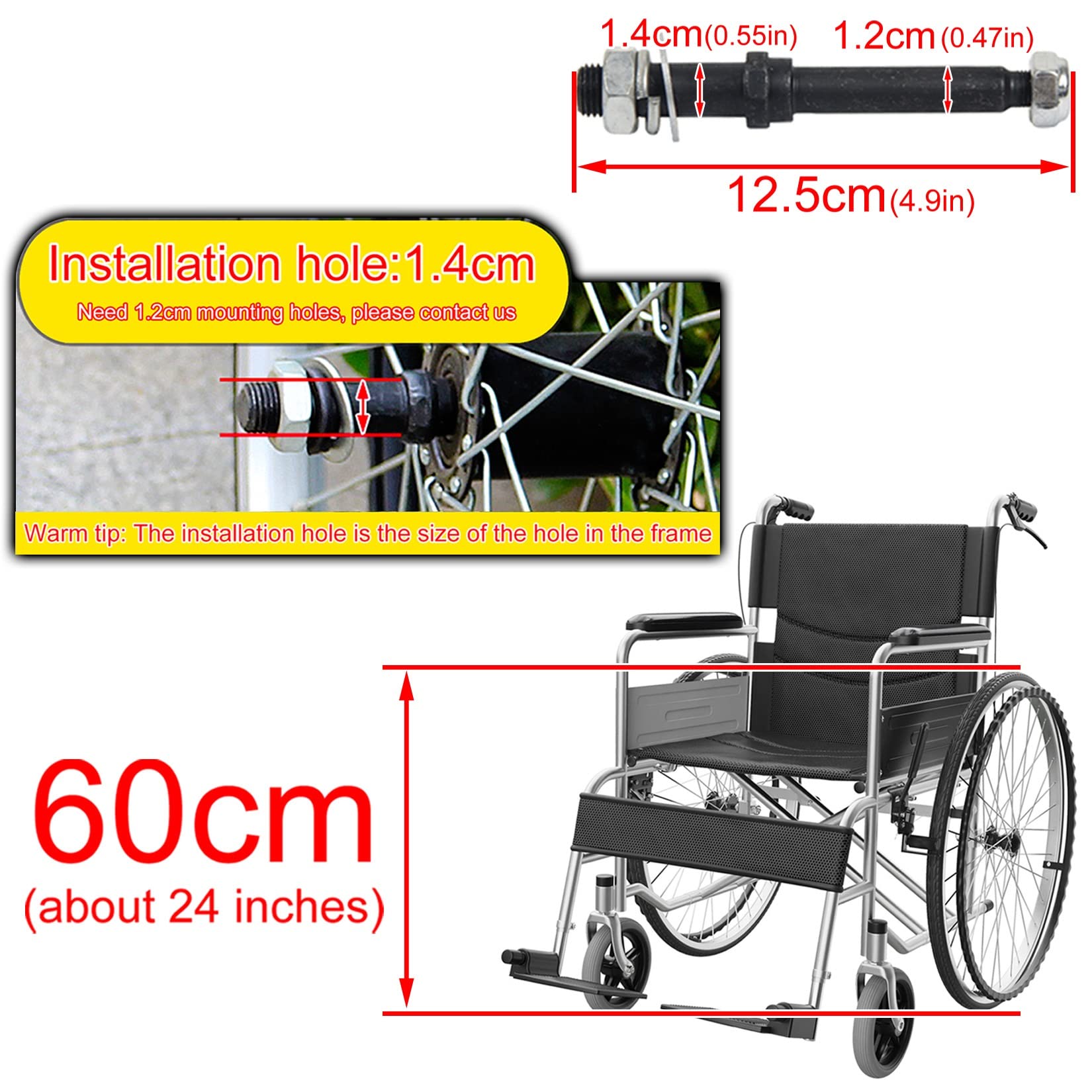ESOYAWE 2 Piezas 24 Pulgadas Ruedas De Sillas De Ruedas Recambio De Ruedas para Sillas De Ruedas, Antideslizante Prueba De Pinchazos Maciza Rueda Trasera De La Silla De Ruedas, Carga: 100 Kg (Color :