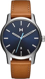Classic II Men's 3 Hand Quartz Watch, Leather Strap, Stainless Steel, Water Resistant up to 5ATM/50 Meters - Everyday Sport Wear for Him - 44mm