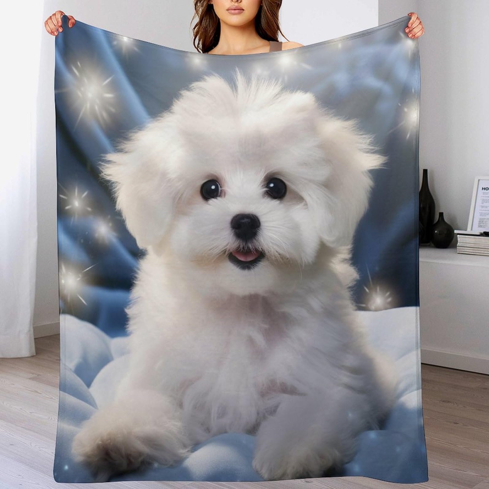Plaid polaire Bichon frisé 100x130 cm pour canapé et lit