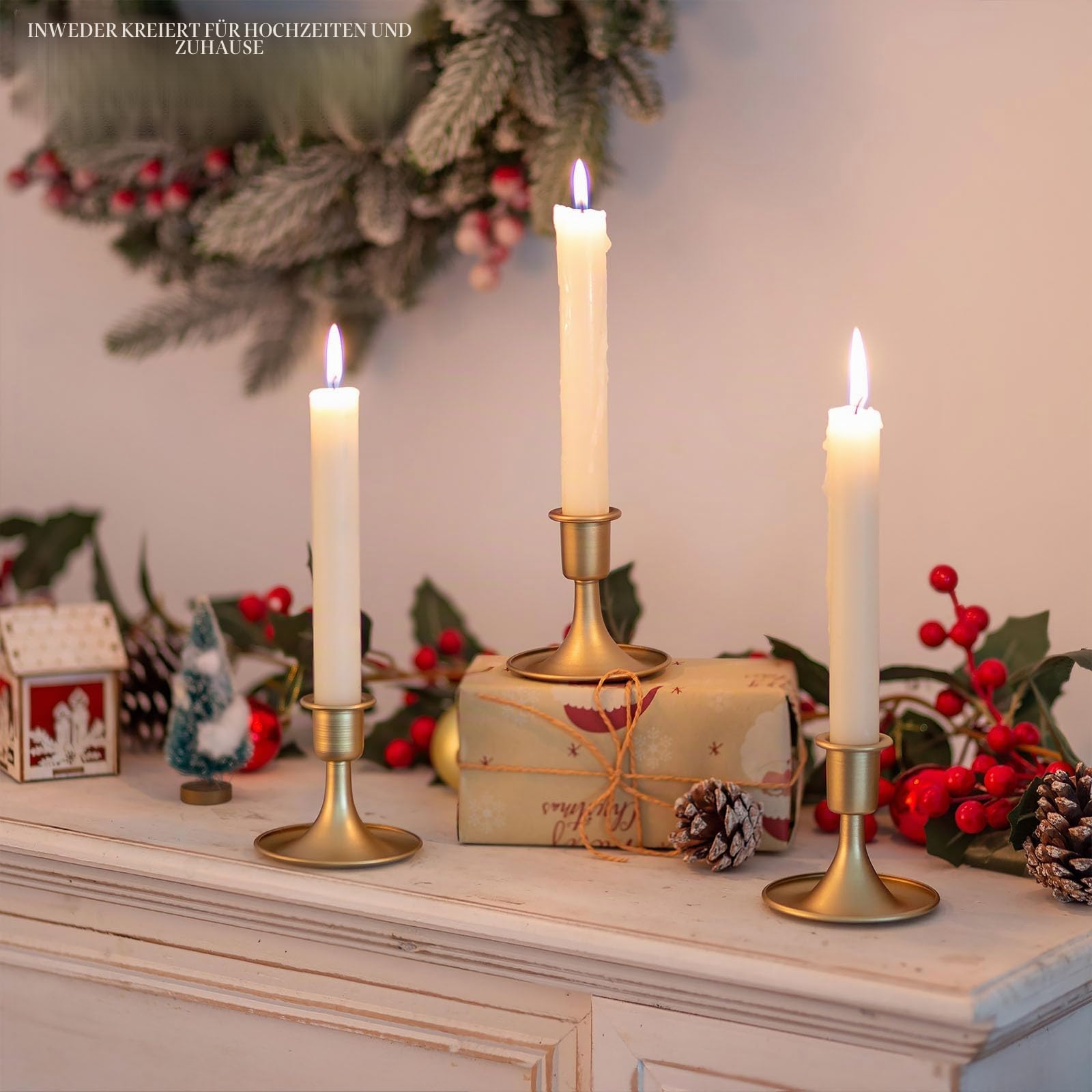 Matte Gold Kerzenhalter Vintage: 24 Stück Kleiner Stabekerzenhalter | für 2,2 cm Spitzkerzen, Metall Kerzenständer für Tischdeko, Hochzeiten, Weihnachten, Partys, Kamin, Fensterbank, Wohnzimmer