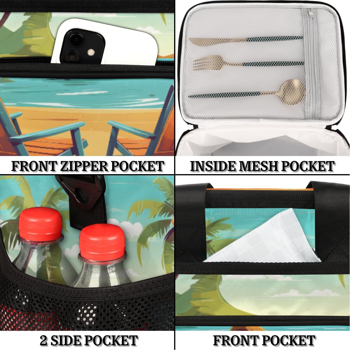 Beach Chair Insulated Picnic Backpack Lunch Box for Women Men Picnic Basket Tote Lunch Bag Picnic Bag Portable Lunch Bags for Picnic, Beach, Work, Trip,Office, Camp Landscape of Beach