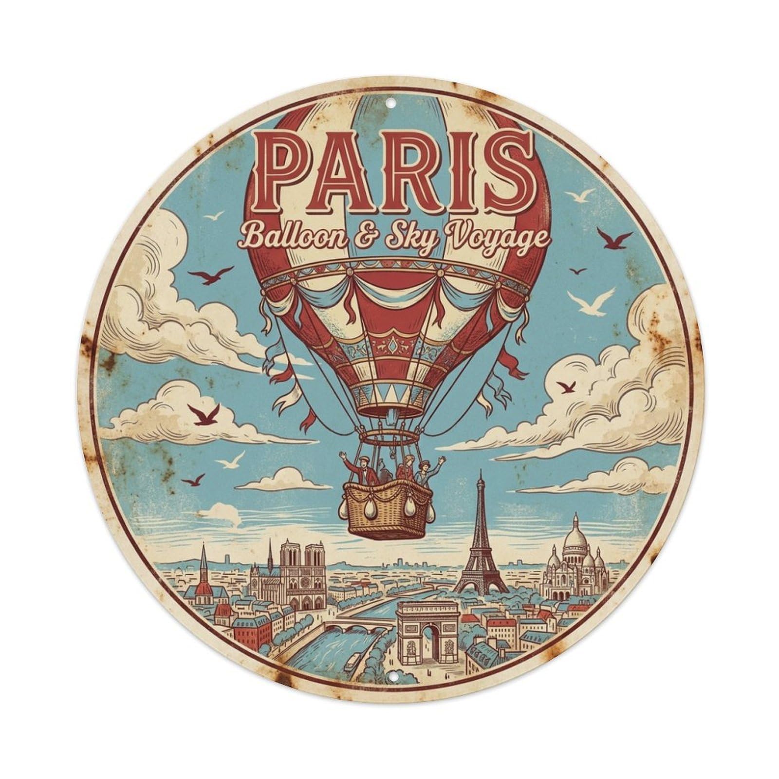 Olhnbad Style Paris Balloon Voyage Skyline Route Travel Classic Metal Tin Sign