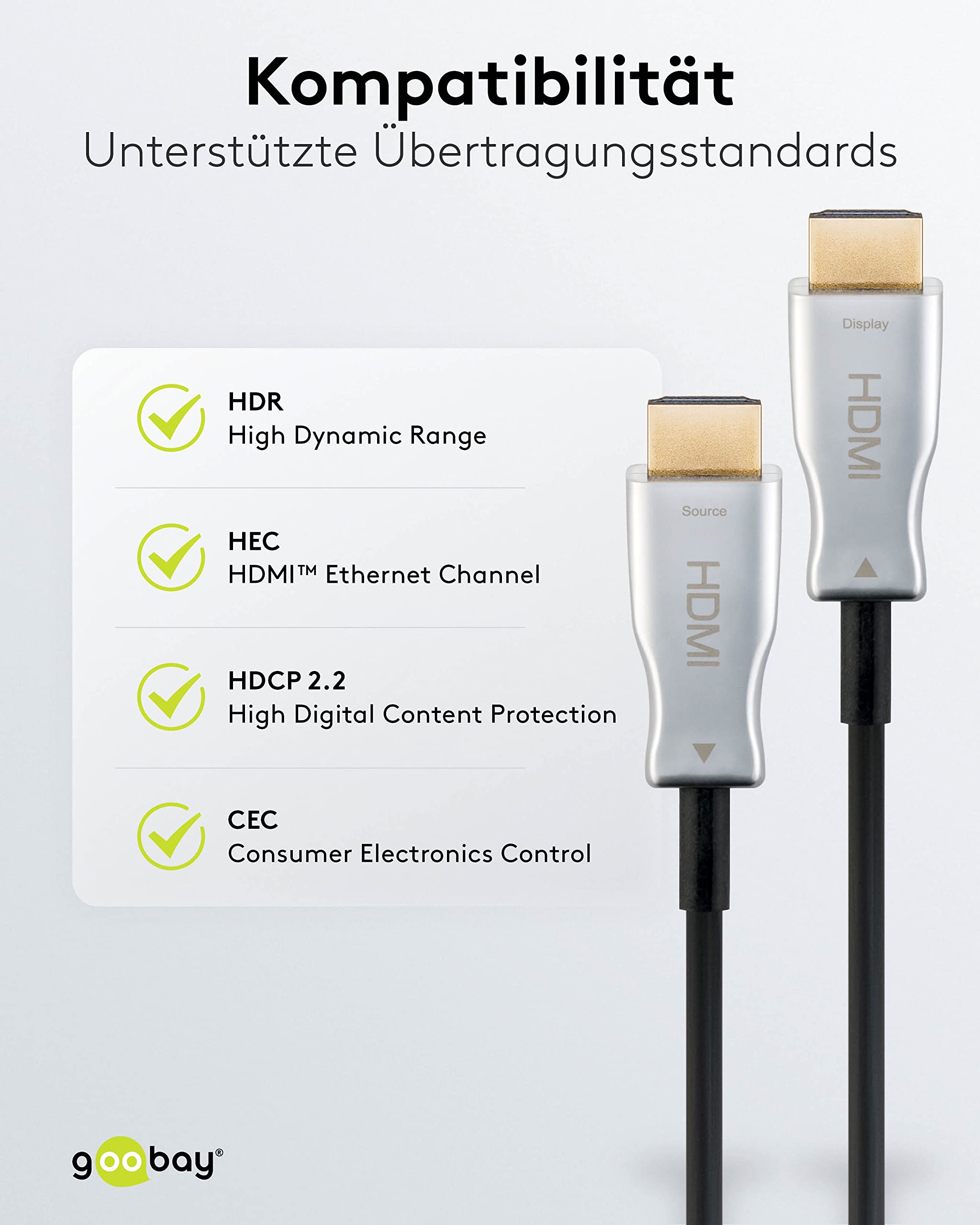 goobay 65569 Cavo ottico ibrido attivo HDMI AOC / 4K @ 60 Hz UHD Cavo di connessione HDMI ad alta velocità con Ethernet / 18 Gbit in fibra ottica/Nero / 40m