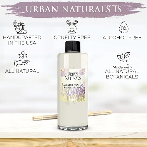 Miniatura 3 de Urban Naturals Repuesto de difusor de varillas de aceite esencial de vainilla de lavanda  Tamaño grande de 8 onzas  Incluye un juego gratis de