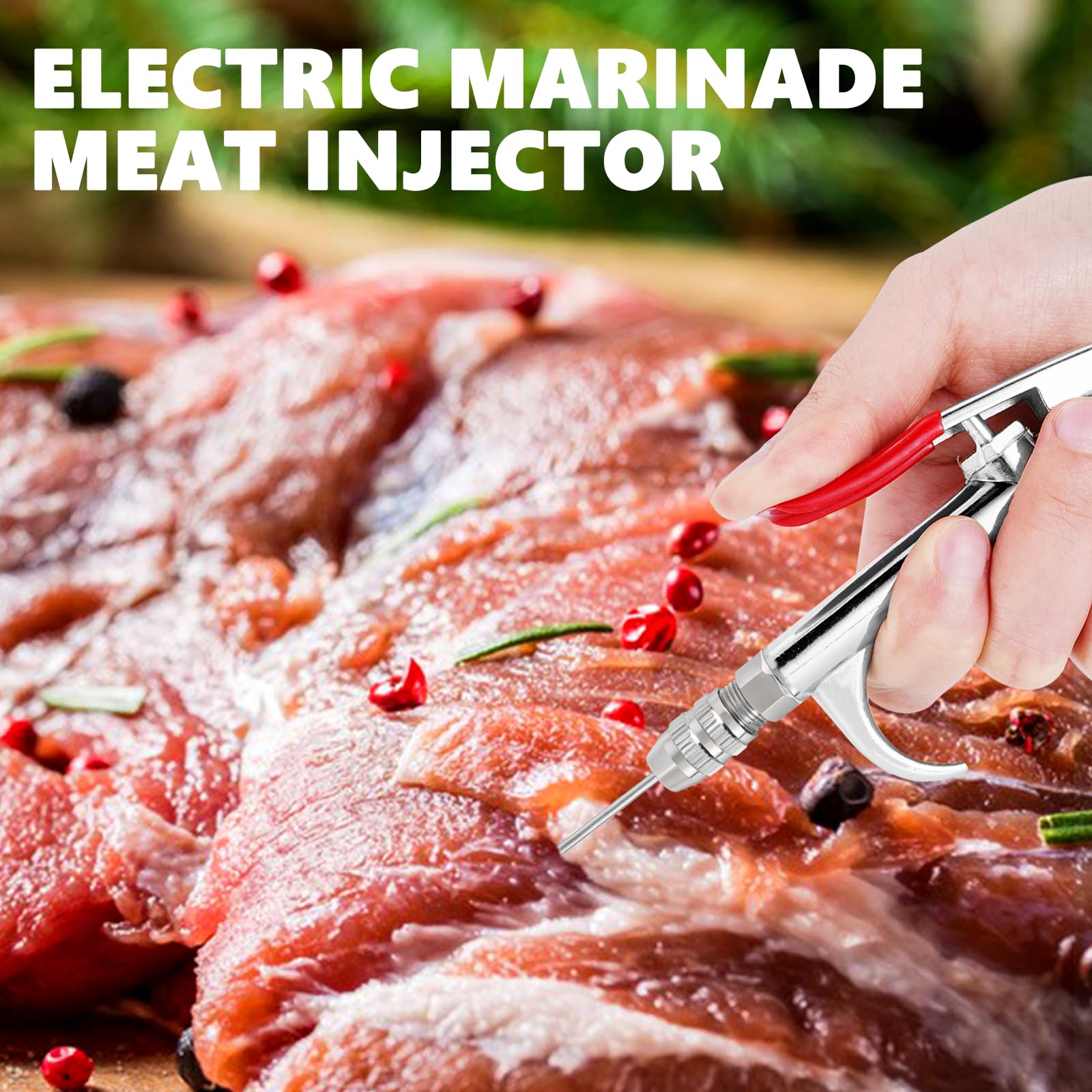 MXBAOHENG 70W Elettrico Marinata Iniettore Siringa di Carne con 10 Aghi Pompa Siringa per Marinatura Elettrica Siringa per Carne in Acciaio Inox Pistola Singola per arrosto di Tacchino, Maiale, Manzo