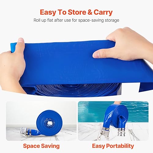 Miniatura 14 de VEVOR Manguera de descarga, 1-1/2 pulgadas x 100 pies, manguera plana de tela de PVC, manguera de drenaje resistente con abrazaderas, resistente a