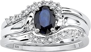 PalmBeach Platinum-plated Sterling Silver Oval Cut Genuine Midnight Blue Sapphire and Diamond Accent Bridal Ring Set Sizes 5-10