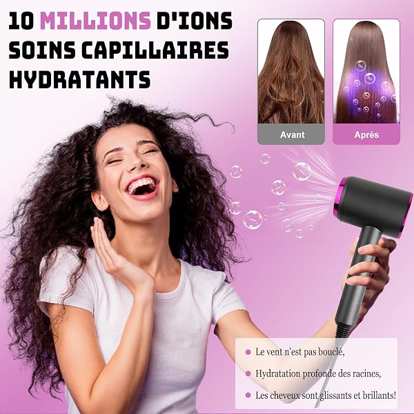 Secador de Pelo Profesional Iónico, Secado Rápido, 3 Niveles de Temperatura, Botón de Aire Frío, Incluye Concentrador, Secador de Cabello para Salón, Viaje y Casa - 5