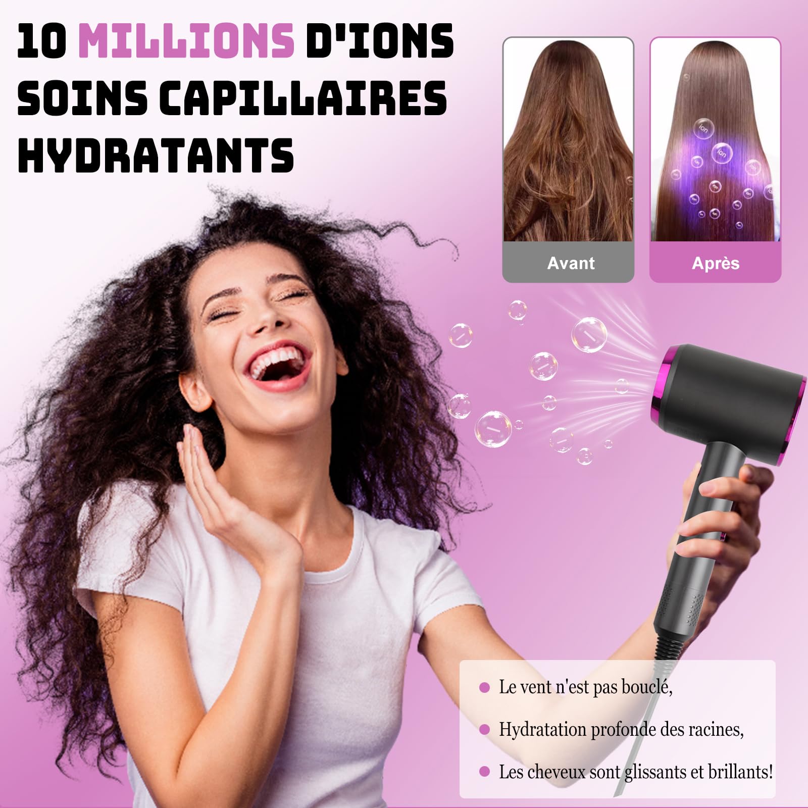 Secador de Pelo Profesional Iónico, Secado Rápido, 3 Niveles de Temperatura, Botón de Aire Frío, Incluye Concentrador, Secador de Cabello para Salón, Viaje y Casa — view 5