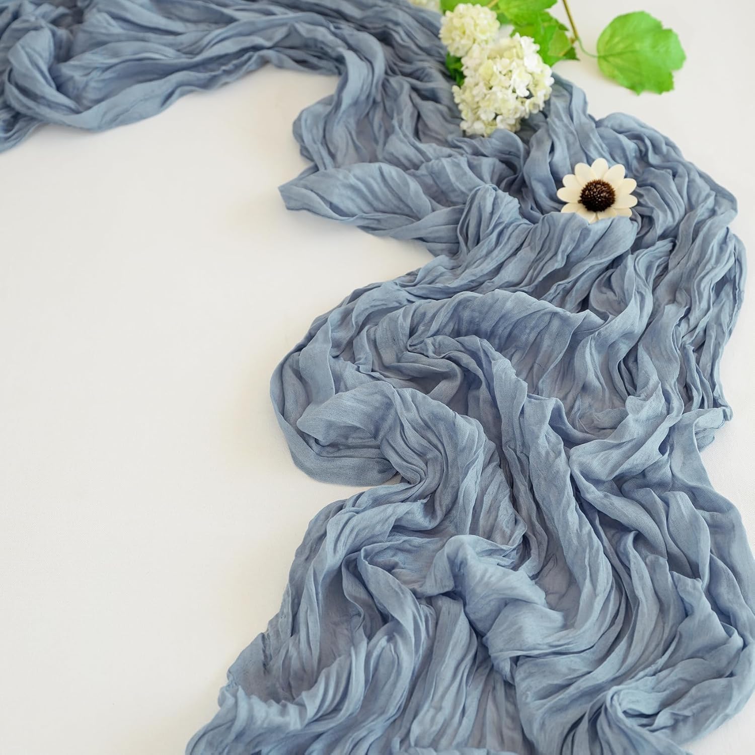 Chemin de table bleu boho 90x400 cm nappe lavable decoration mariage communion