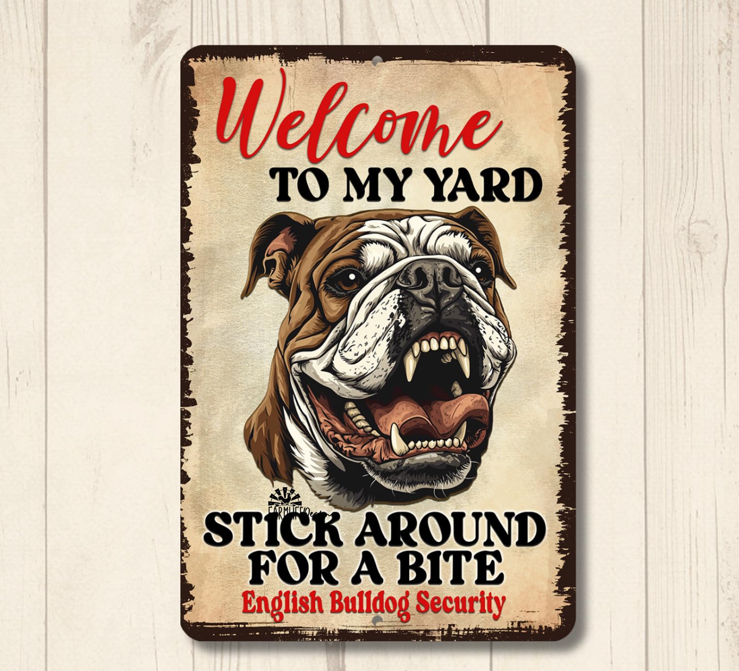 English Bulldog Welcome Yard House Sign funny bull dog metal security tin home decor