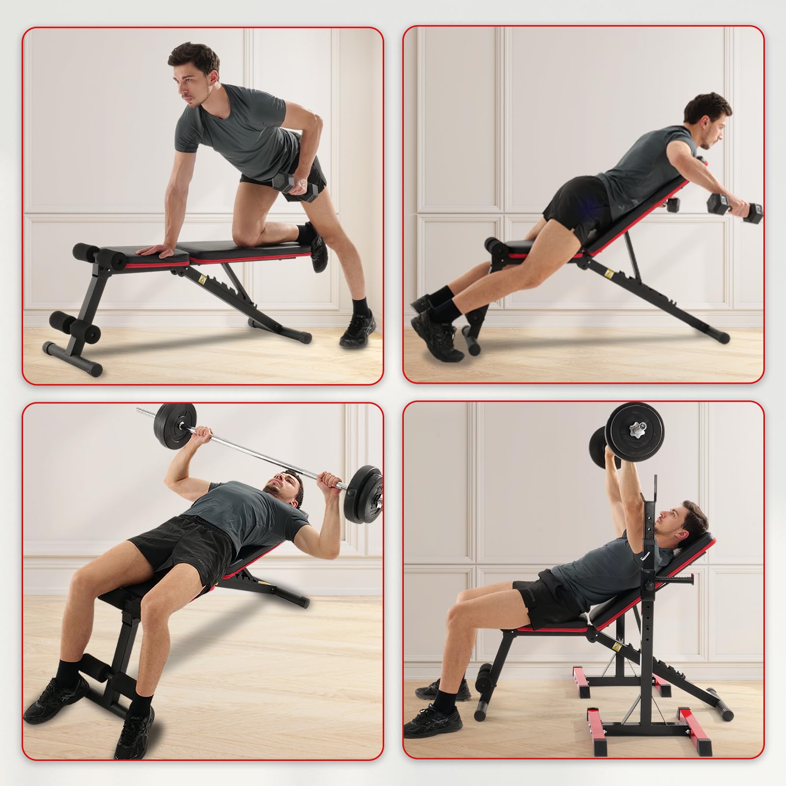 ISE Banc Musculation Pliable/Banc Musculation Plat Pliable, Banc Abdominaux Multifonction, Banc de Musculation Inclinable, Banc Fitness Abdos Réglable 7 Positions, Banc Inclinable Musculation Homme