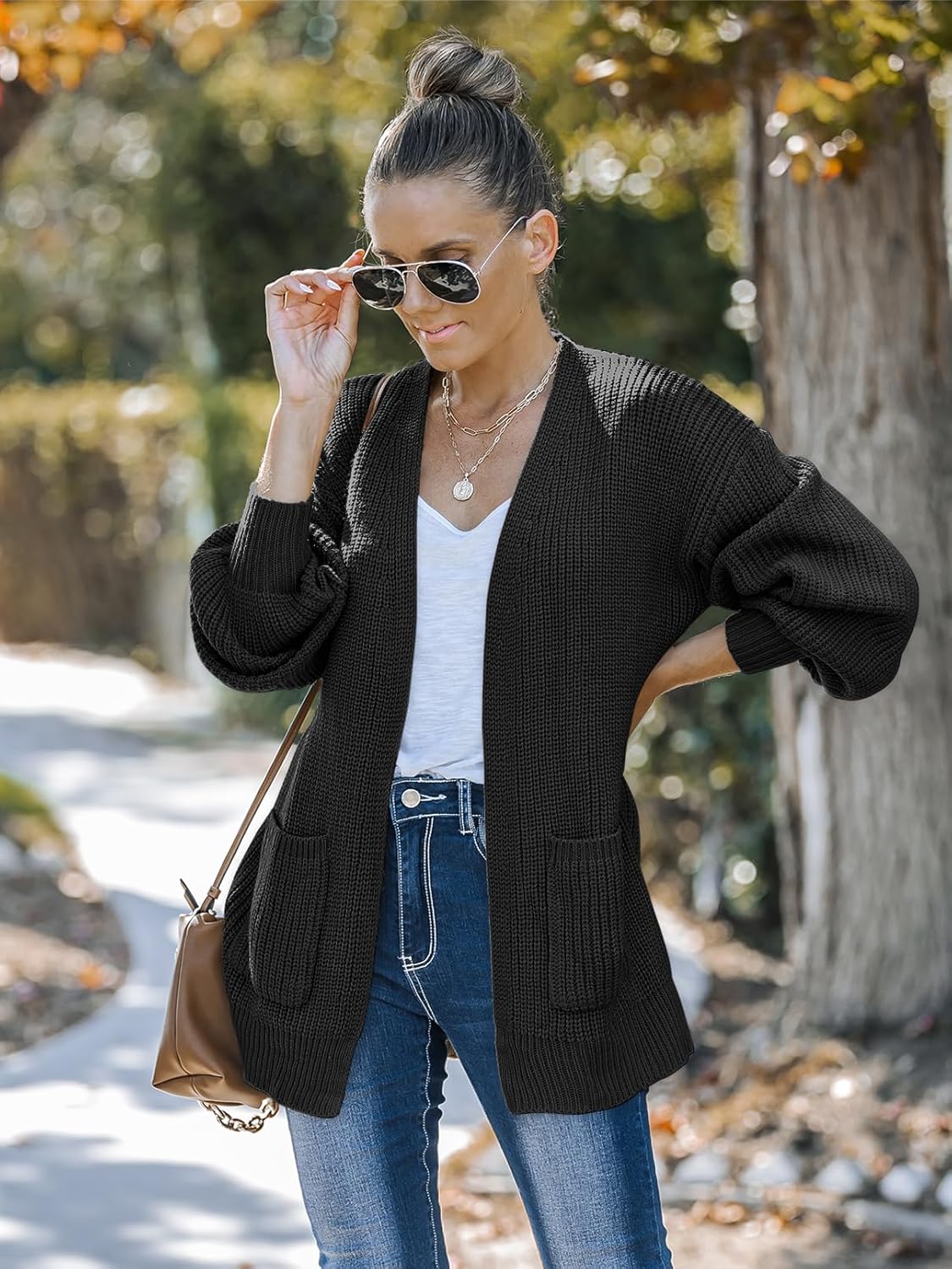 MEROKEETY Women's Chunky Cardigan Sweaters 2025 Lantern Long Sleeve Oversized Knit Outerwear with Pockets - Image 5