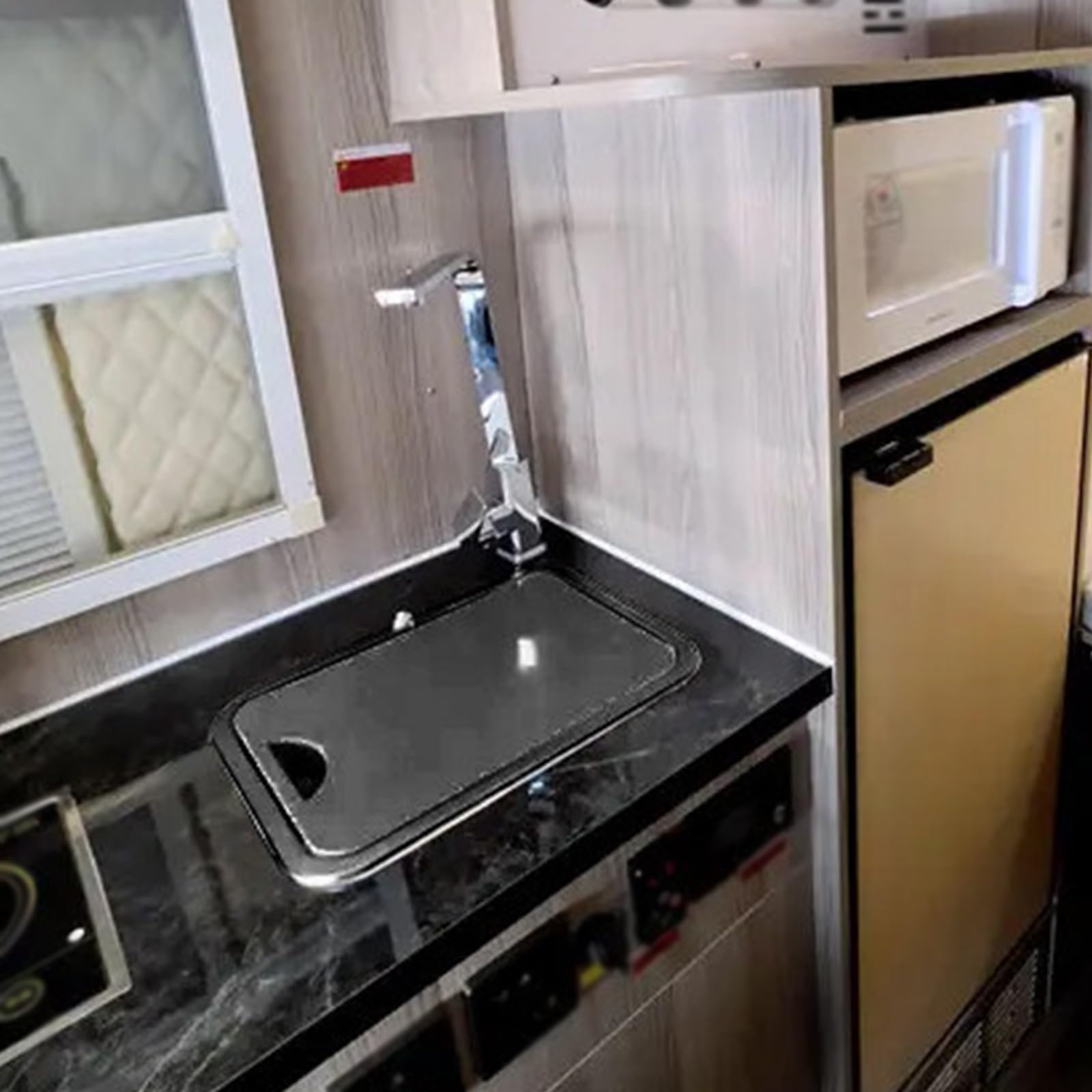 Fregadero Portatil Camping, Fregadero de Acero Inoxidable con Grifo, Lavabo Caravana con Tapa y Desagüe, Apto para Caravanas, Autocaravanas