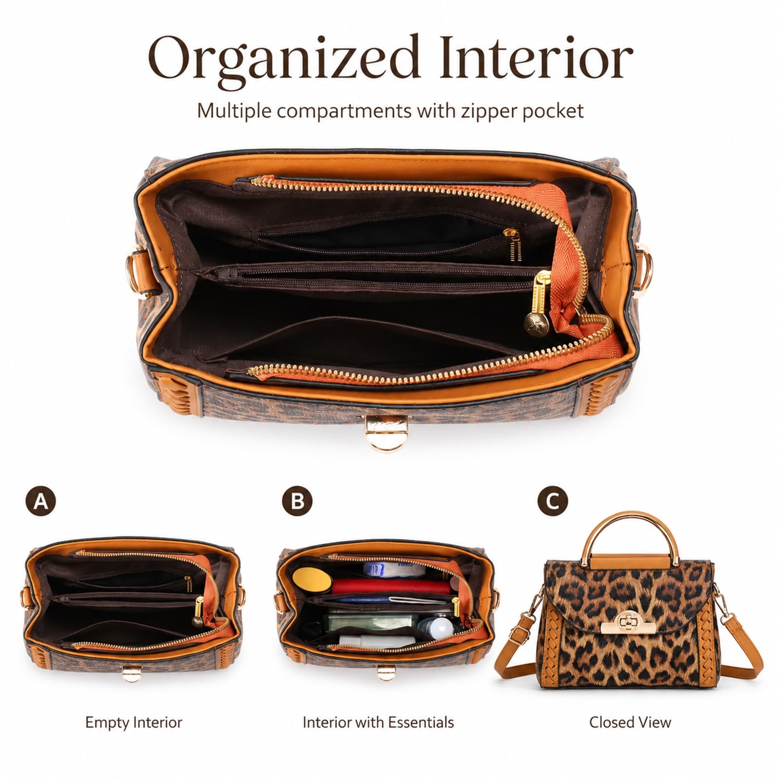 SENDEFN Bolsos de mano para mujer, con estampado de leopardo, elegante, bolso cruzado para mujer, para ocio y viajes