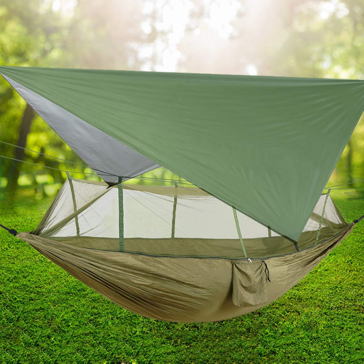 ele ELEOPTION Tragbare Hängematte mit Moskitonetz, Ultraleicht Wasserdicht Nylon Hängematte Outdoor Plane Zelt Picknicktuch, Hängematte 2 Personen mit Baumgurte für Trekking/Wandern/Reisen/Garten