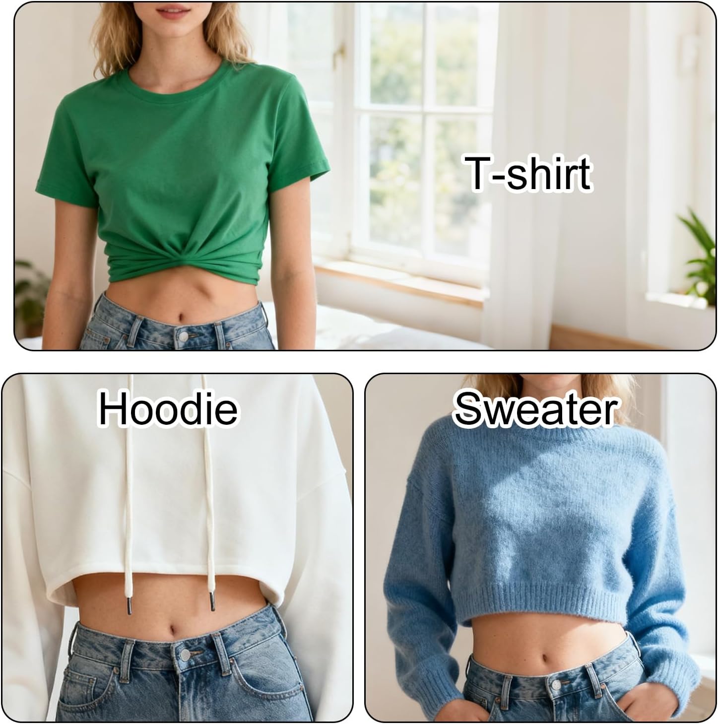 2pcs Adjustable Crop Top Bands, Thin Elastic Invisible Stretch Shirt Tuck Cropping Tops Belt for Women Shorts Stomach Sweaters Dresses Jumper Clothes Clothing Change Tool Accessories (Black, White)