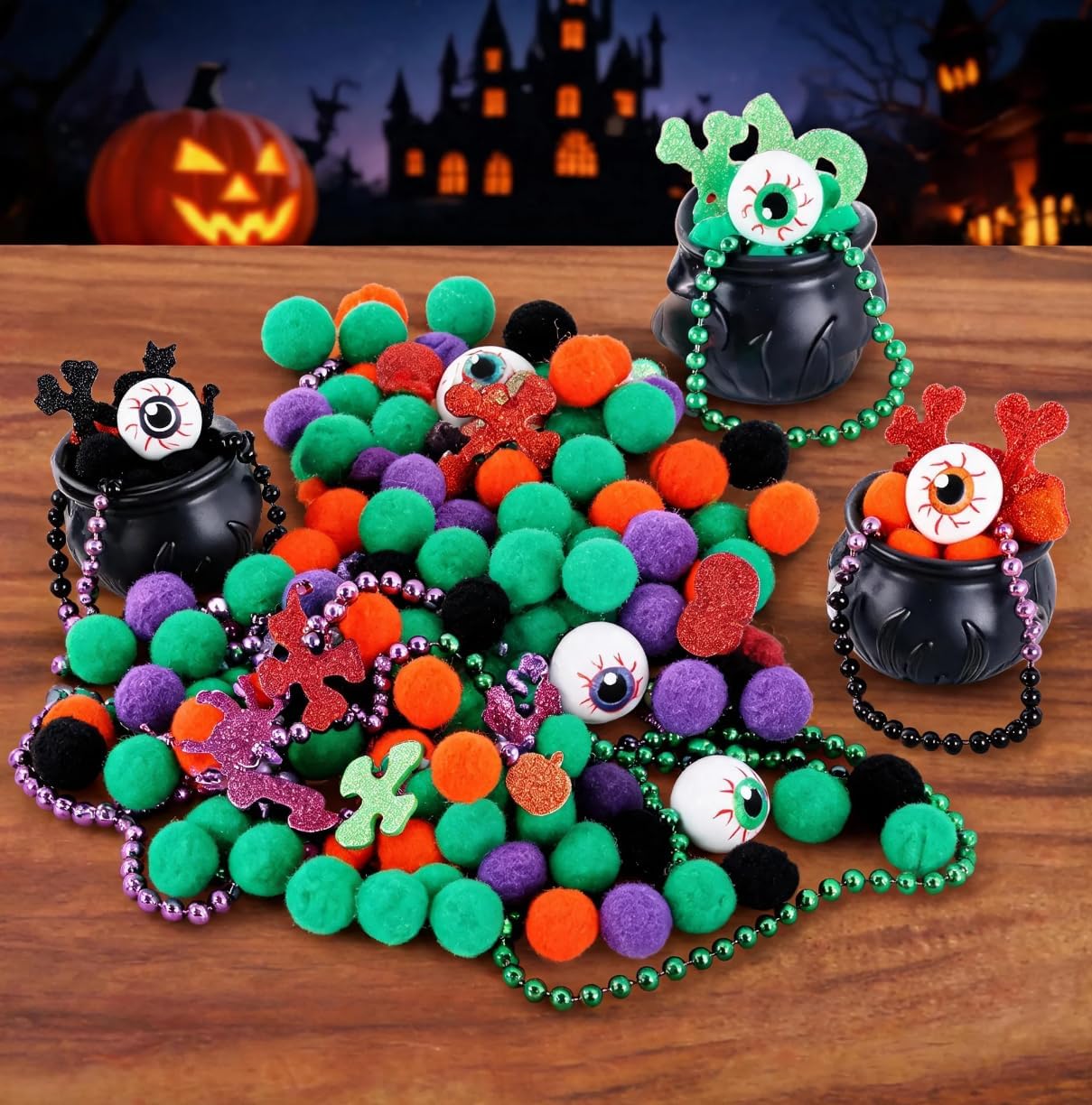 160 Pcs Halloween Witch Sensory Bin Items Halloween Pot Candy Holder Counting Sorting Mini Witch Cauldron Sensory Bin Filler Fine Motor Horror Counts for Counting Sorting image 4