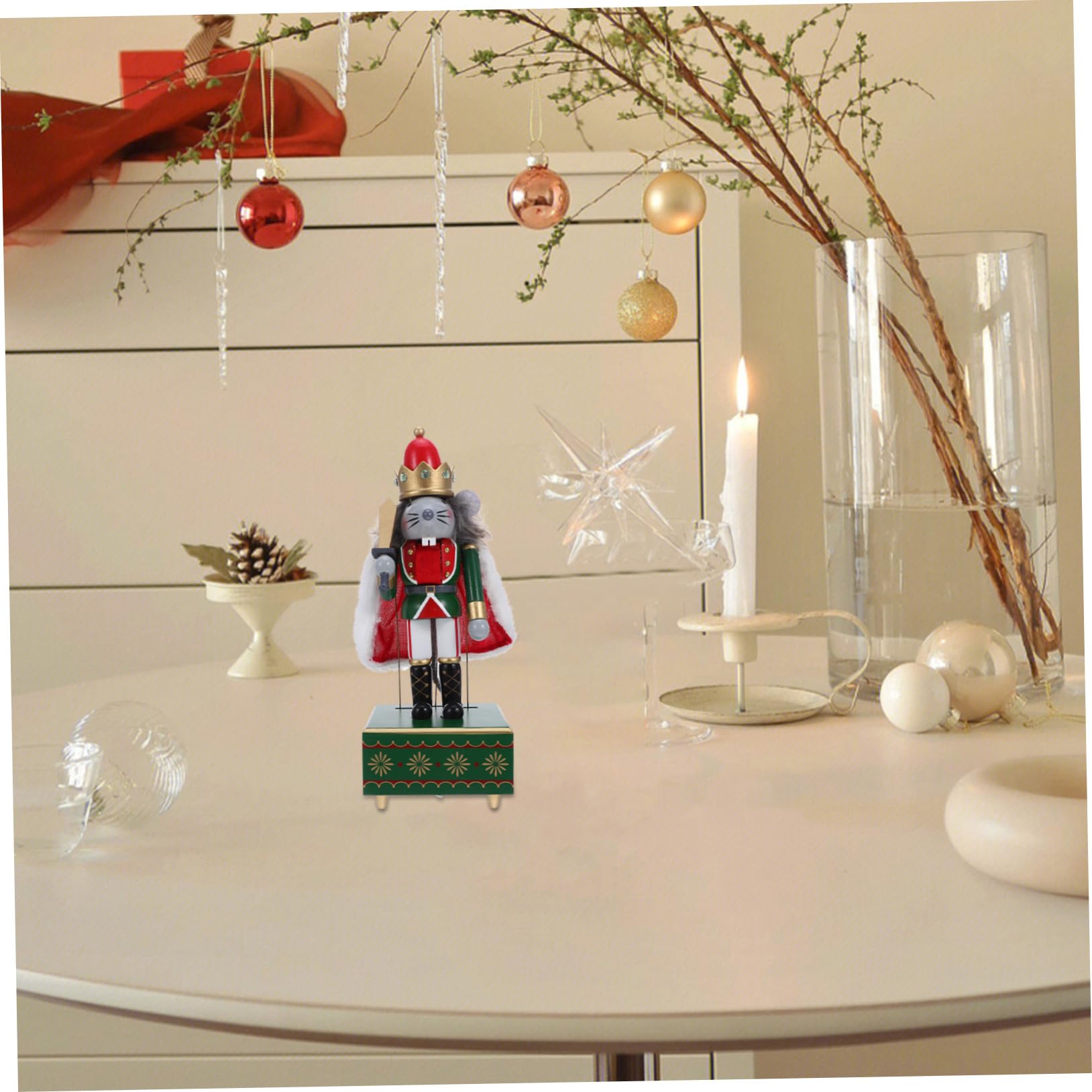 Caja de Música de Cascanueces de Madera con Figura de Ratón Rey Mecanismo de Cuerda sin Pilas Decoración Navideña para Estantes y Mesas Regalo para Ocasiones Especiales