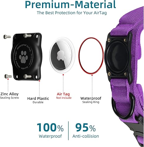 Miniatura 9 de Collar táctico AirTag para perro, 100% impermeable, integrado Apple Air Tag con soporte duro para AirTag de policarbonato, collar militar ajustable