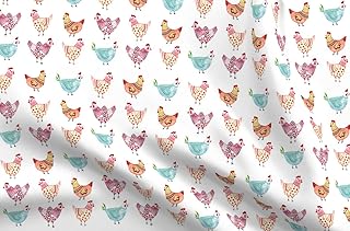 Spoonflower Fabric - Colorful Chickens Farm Rooster Printed on Petal Signature Cotton Fabric Fat Quarter - Sewing Quilting Apparel Crafts Decor