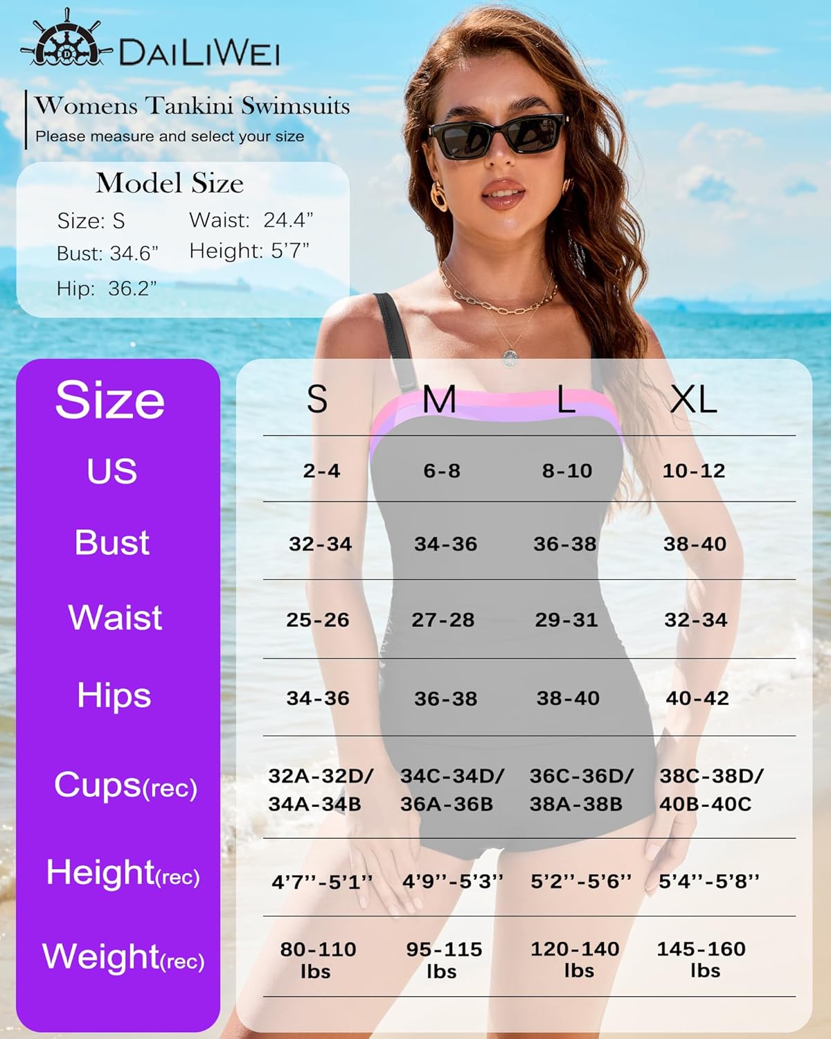 DaiLiWei Strapless Tankini Swimsuits for Women with Shorts Two Piece High Waisted Bathing Suit Tummy Control Swimwear Modest - Image 6