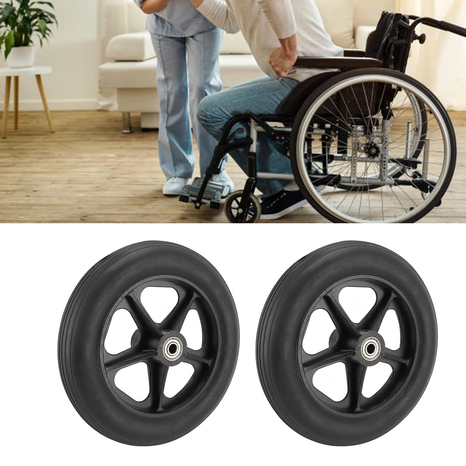 2Pcs 8 Inch Wheelchair Wheels Replacement, Anti Slip PU Solid Tire Wheelchairs Replacement Parts, Replacement Wheelchair Wheels for Walkers
