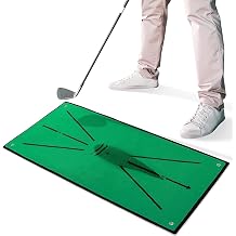 Golf Practice Hitting Mat, Mini Golf Training Aid for Swing Detection Batting and Path Feedback, Portable Golf Training Turf Mat Gift for Home Office Backyard