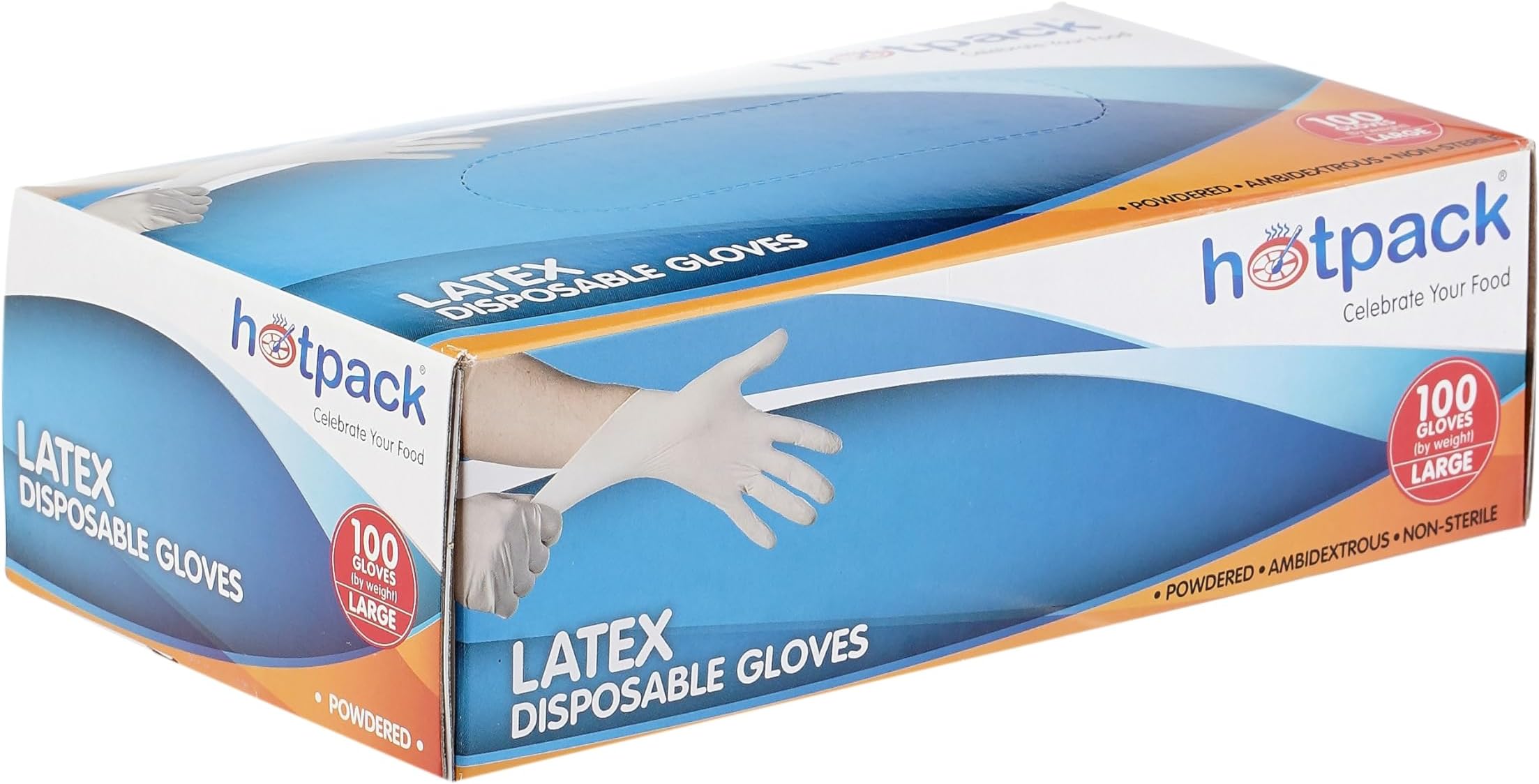 Hotpack Disposable Hygeiene Latex Gloves Powdered, Non Sterile, Food Safe, 100 Pieces