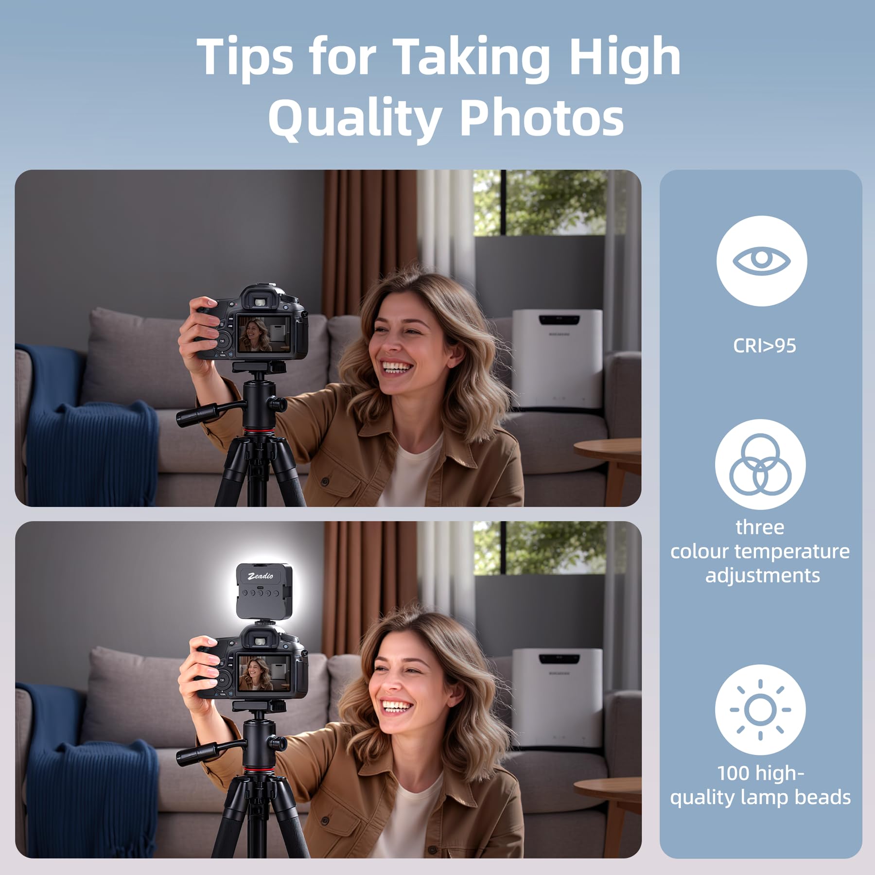 Zeaido Stabilisateur vidéo à Main, kit rig poignée caméra Tout-en-Un avec lumière vidéo LED dimmable, Microphone, Support téléphone, Adaptateur caméra d'action pour vlogging, Youtube, TikTok, etc