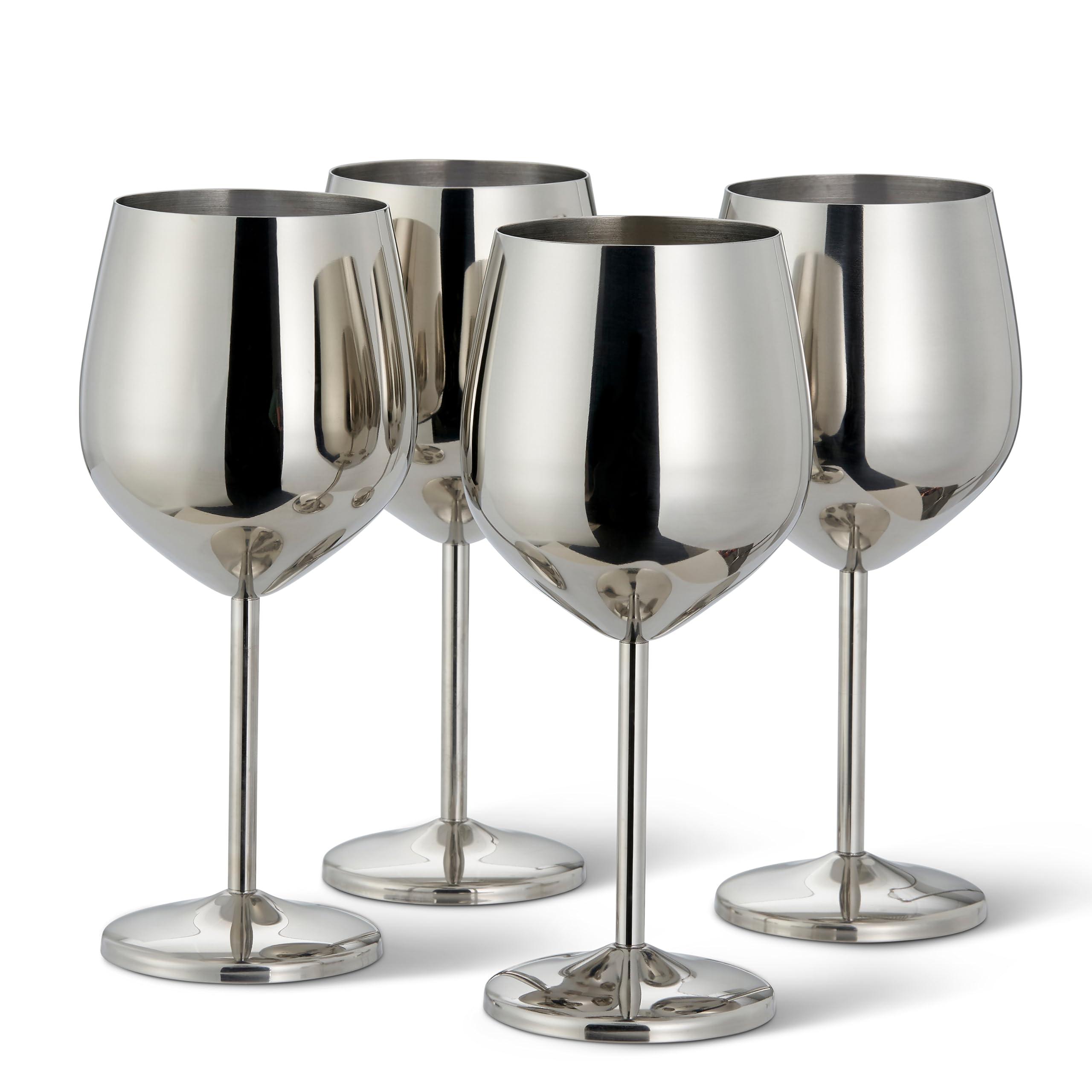 4 Stainless Steel Silver Wine Glasses