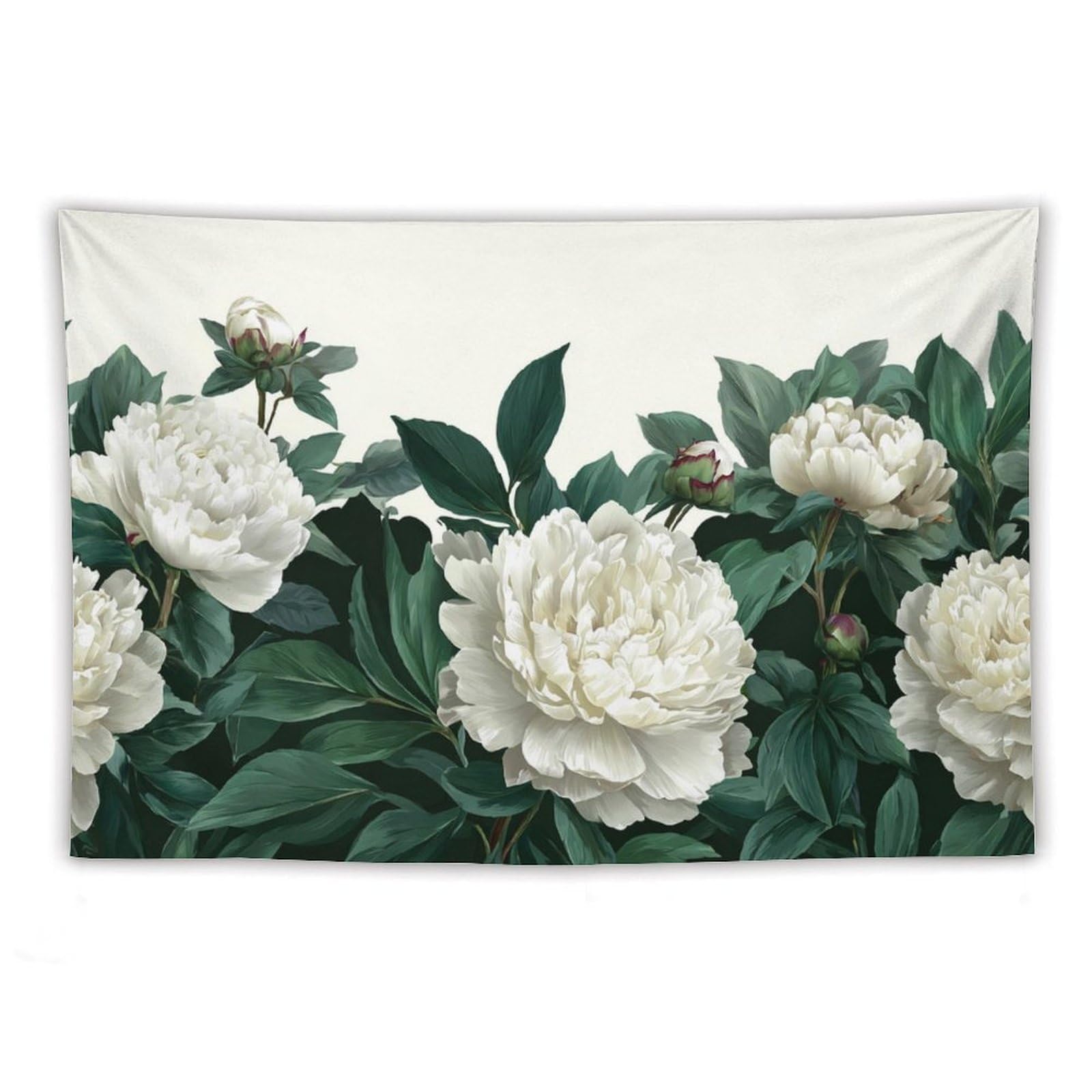 Jubonexis White Peonies with Dark Green Leaves Tapestry Polyester Aesthetic Wall Hanging Bedroom Living Room Dorm Decor 40"x60"