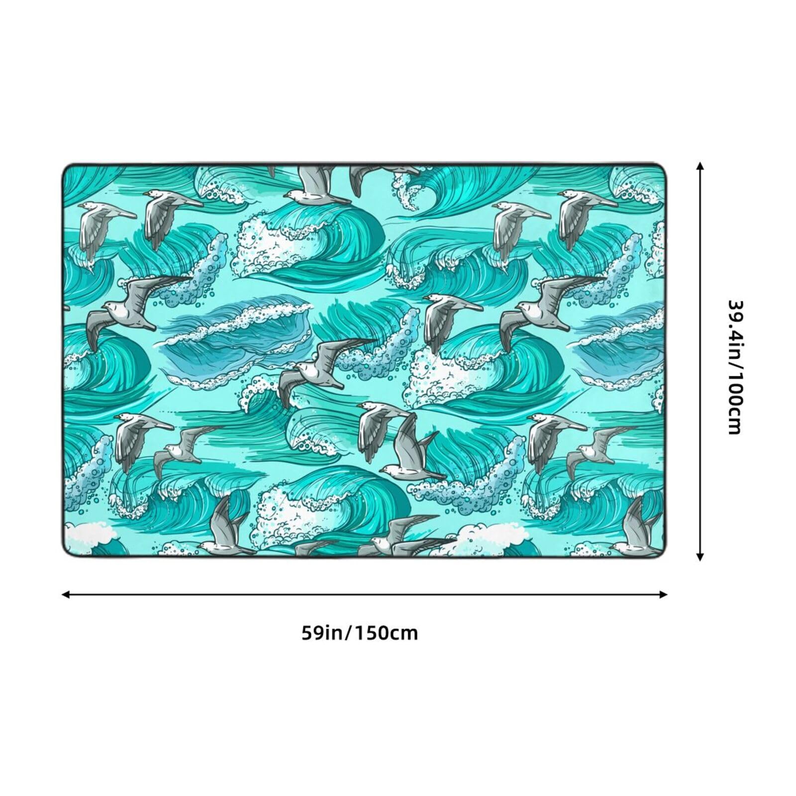 Onde Schizzo Gabbiano Uccelli, Tappeto grande antiscivolo per soggiorno e camera da letto, 150 x 100 cm.