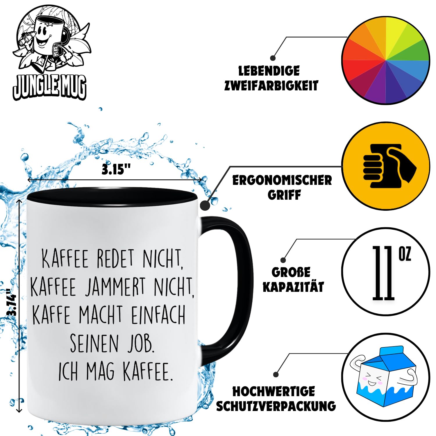 Acen Merchandise Tazza con scritta | Il caffè non parla, il caffè non si lamenta, il caffè fa semplicemente il suo lavoro, mi piace il caffè | tazze di caffè divertenti, regalo