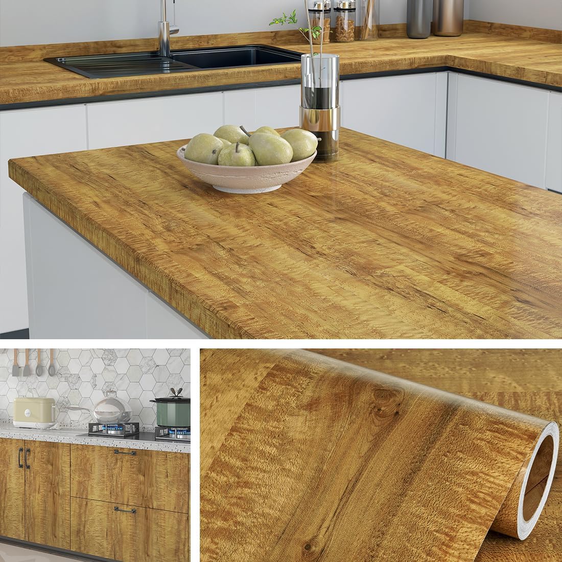 Livelynine Wood Grain Peel and Stick Wallpaper 15.8X197 Natural Wood ...