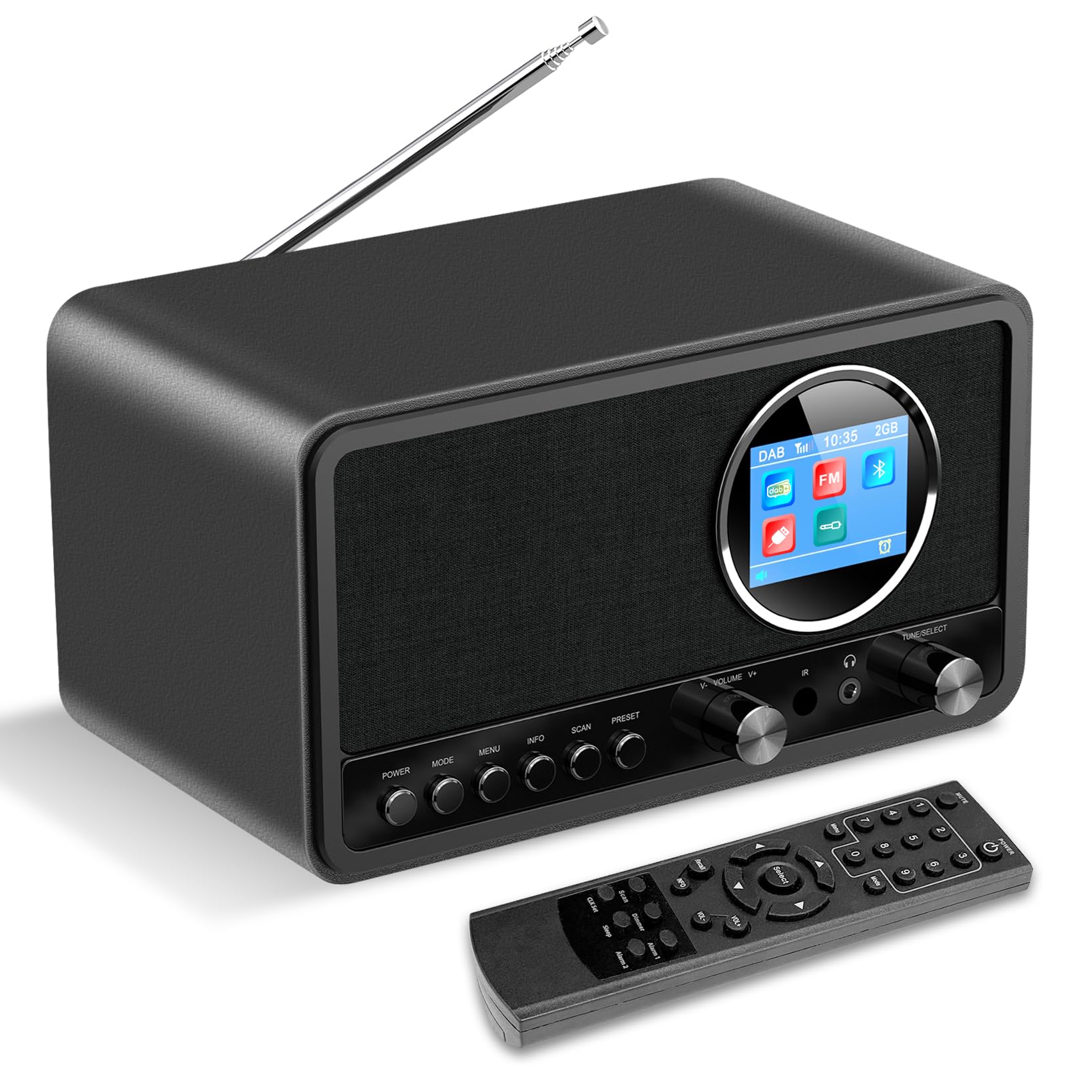 Wholede Radio DAB+/FM con Bluetooth, radio digital de cocina, radio DAB Plus con mando a distancia, radio de cocina, radio despertador con temporizador de alarma, USB/entrada auxiliar, color negro